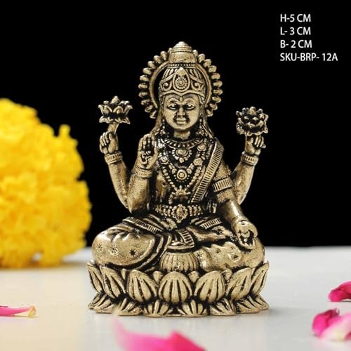 INDICAST Brass 2" Goddess Maa Laxmi Idol Murti Statue for Home and Office (5x3x2 cms, 40gm) - Image 2