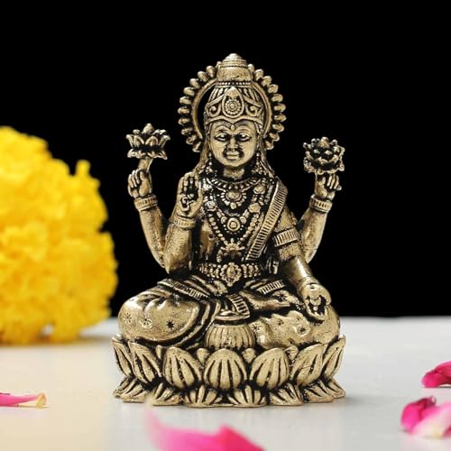 INDICAST Brass 2" Goddess Maa Laxmi Idol Murti Statue for Home and Office (5x3x2 cms, 40gm) - Image 1
