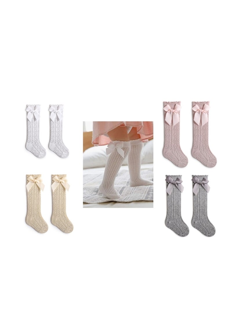 OASIS-TH 4 Paris Toddler Knee High Bowknot Knit Mesh Stockings Baby Girls Princess Lace Socks Size S M  - Image 1