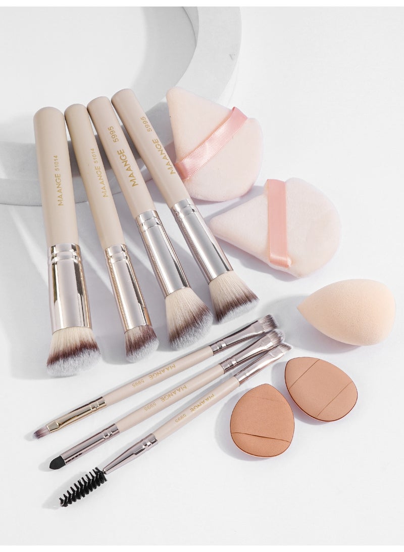 MAANGE Makeup Brushes Set, 12 Pcs Makeup Kit, Include Powder Foundation Concealers Blush Eye shadows Makeup Brushes and Powder Puff, Mini Finger Powder Puff and Makeup Egg(Beige) - Image 2