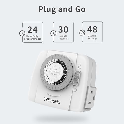 TiFFCOFiO Indoor Mechanical Light Timer, 3 Prong Plug in Timer Switch, 2 Grounded Outlets for Lamps Indoor, ETL Listed,15A/1875W - Image 2