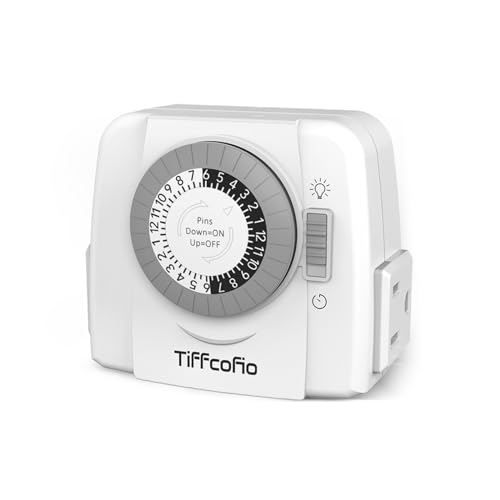 TiFFCOFiO Indoor Mechanical Light Timer, 3 Prong Plug in Timer Switch, 2 Grounded Outlets for Lamps Indoor, ETL Listed,15A/1875W - Image 1