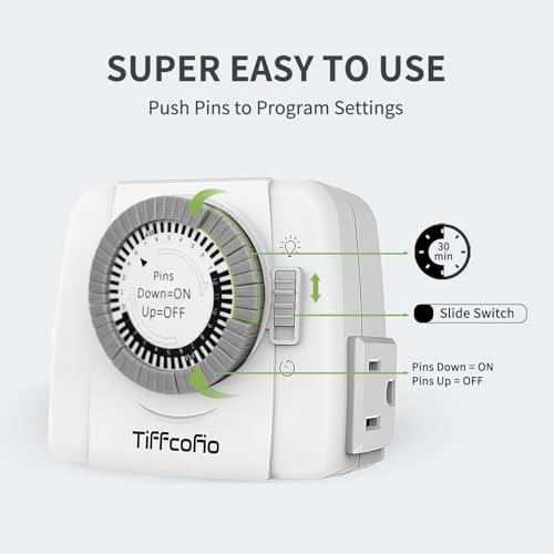 TiFFCOFiO Indoor Mechanical Light Timer, 3 Prong Plug in Timer Switch, 2 Grounded Outlets for Lamps Indoor, ETL Listed,15A/1875W - Image 3