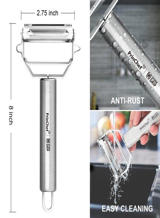 PrinChef Vegetable Peeler, 3 in 1 Versatile Y Potato Peeler for Kitchen| Ultra Sharp Julienne Peeler with Anti-Slip Handle | Stainless Steel No-Rust Veggie Peeler, Heavy Duty - Image 2