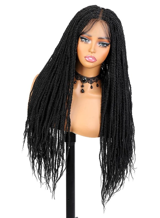 Quantum Love Mini Twist Braided Lace Wig Square Knotless Twist Braided Wigs for Black Women Lace Front Knotless Braid Dreadlock Synthetic Black Hair 26 Inch - Image 2