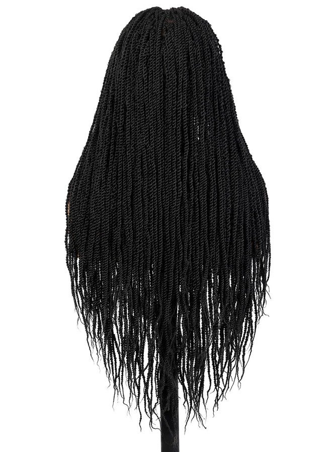 Quantum Love Mini Twist Braided Lace Wig Square Knotless Twist Braided Wigs for Black Women Lace Front Knotless Braid Dreadlock Synthetic Black Hair 26 Inch - Image 4