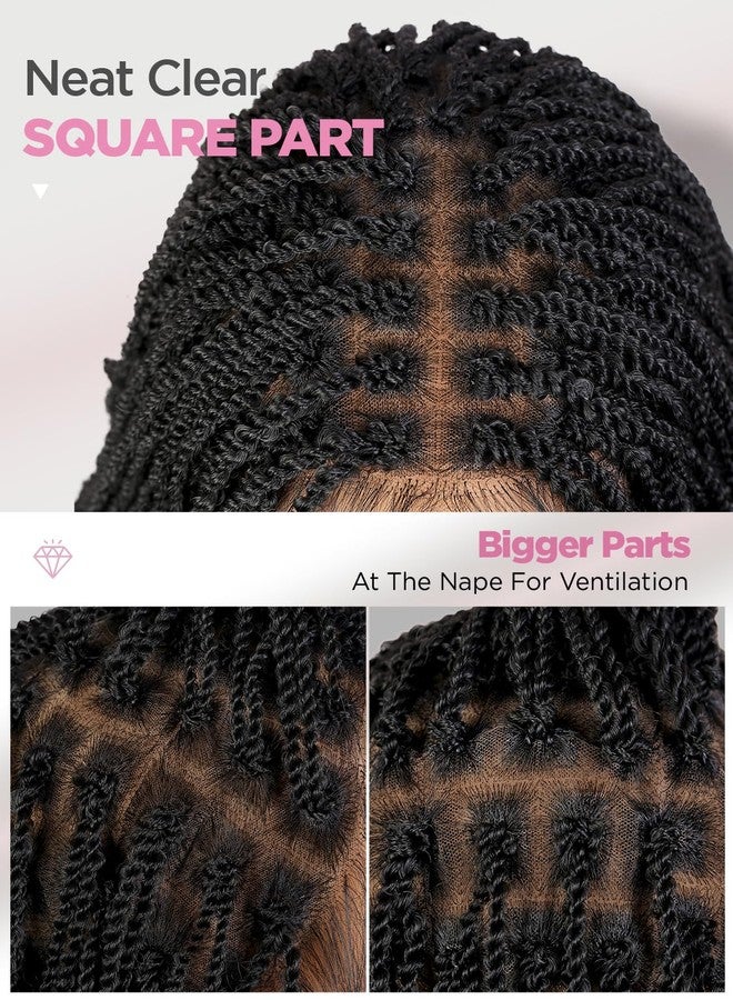 Quantum Love Mini Twist Braided Lace Wig Square Knotless Twist Braided Wigs for Black Women Lace Front Knotless Braid Dreadlock Synthetic Black Hair 26 Inch - Image 3