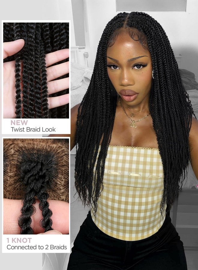 Quantum Love Mini Twist Braided Lace Wig Square Knotless Twist Braided Wigs for Black Women Lace Front Knotless Braid Dreadlock Synthetic Black Hair 26 Inch - Image 5