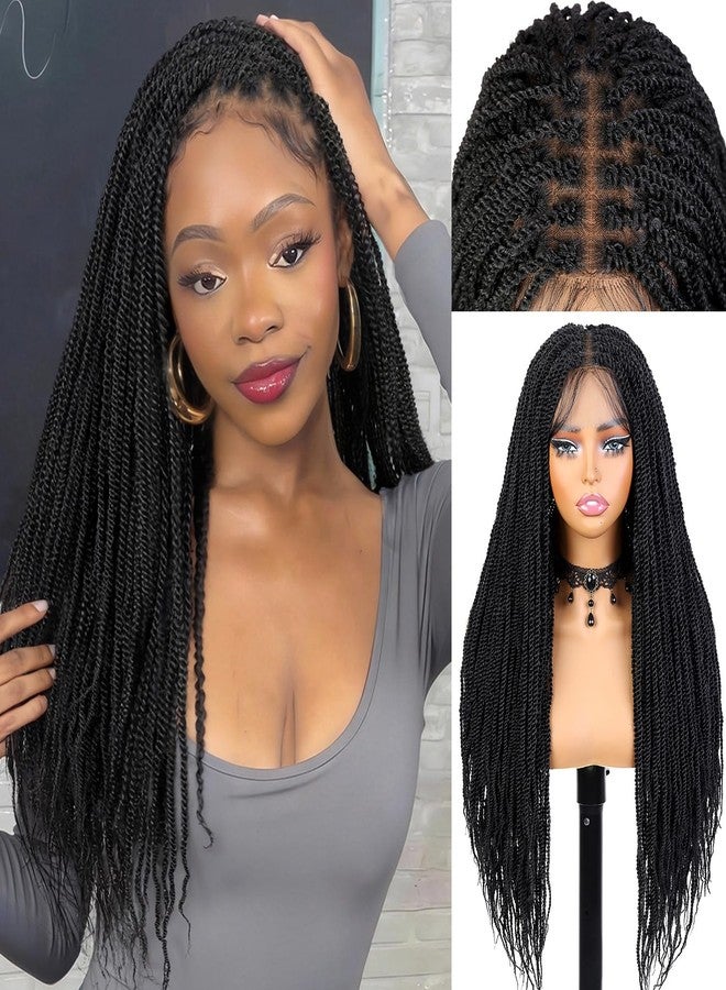 Quantum Love Mini Twist Braided Lace Wig Square Knotless Twist Braided Wigs for Black Women Lace Front Knotless Braid Dreadlock Synthetic Black Hair 26 Inch - Image 1