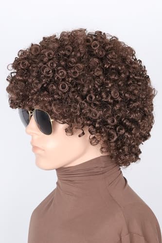 LeMarnia 70s 80s Afro Wigs for Men Dark Brown Short Curly Wigs for Women Halloween Disco Rock Wig Hippie Costume Wig - Image 2