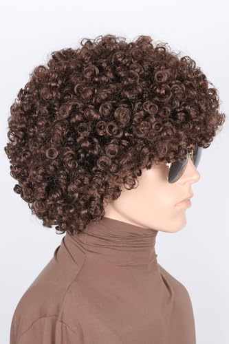 LeMarnia 70s 80s Afro Wigs for Men Dark Brown Short Curly Wigs for Women Halloween Disco Rock Wig Hippie Costume Wig - Image 3