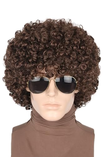 LeMarnia 70s 80s Afro Wigs for Men Dark Brown Short Curly Wigs for Women Halloween Disco Rock Wig Hippie Costume Wig - Image 1