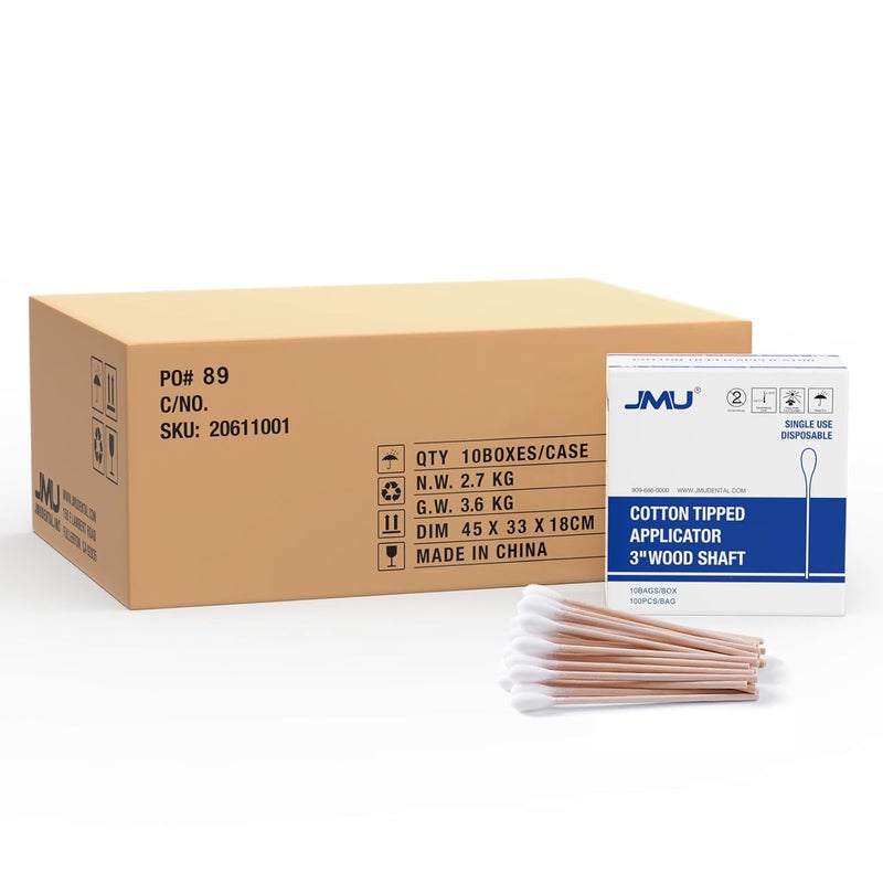 JMU Medical Cotton Swabs, 10000 Pcs Cotton Tipped Applicators 3 Inch, Non-sterile Natural Cotton, 10 Box - Image 1