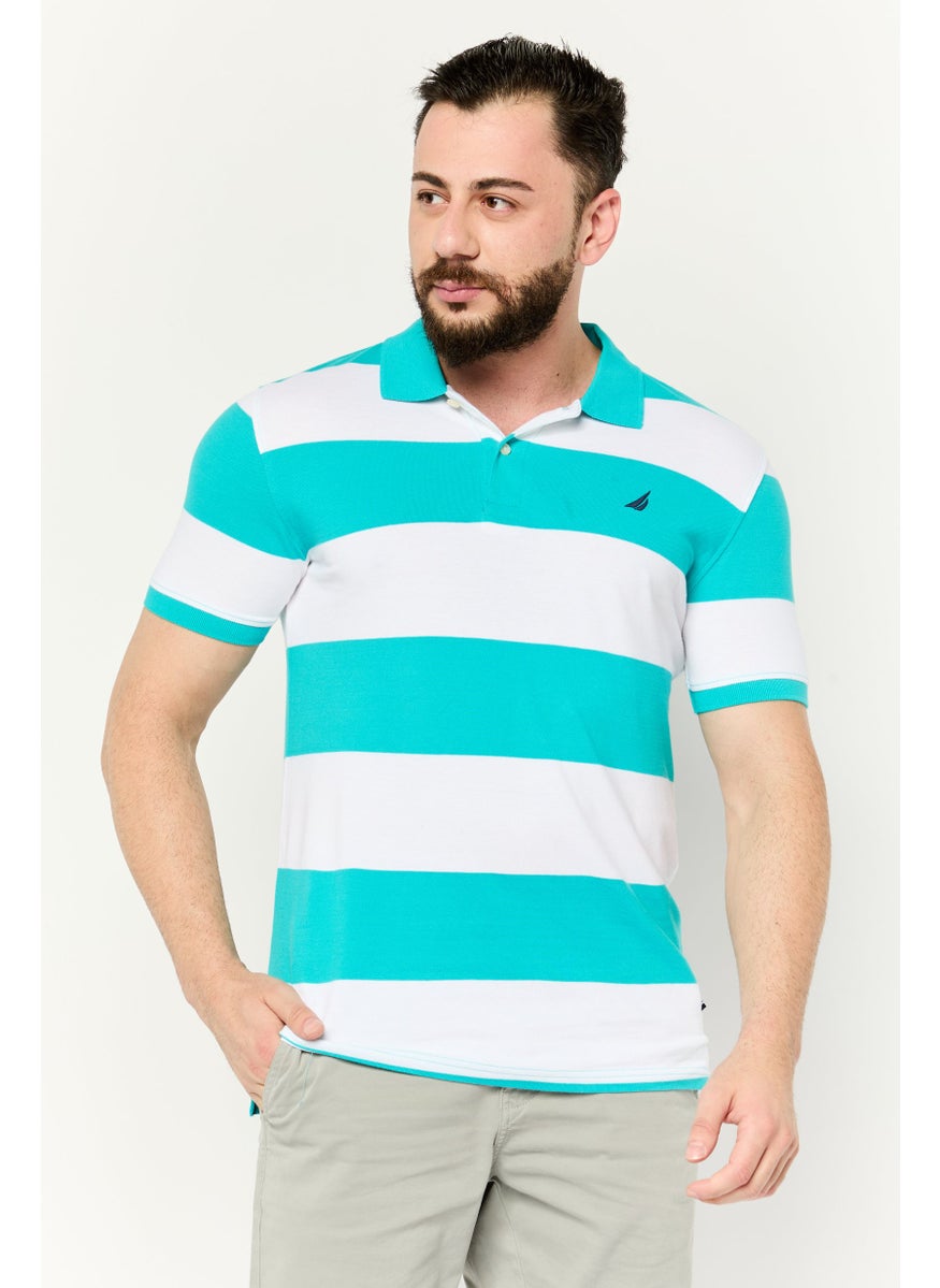 NAUTICA Men Regular Fit Embroidered Logo Short Sleeve Polo Shirts, Aqua Blue/White  - Image 1