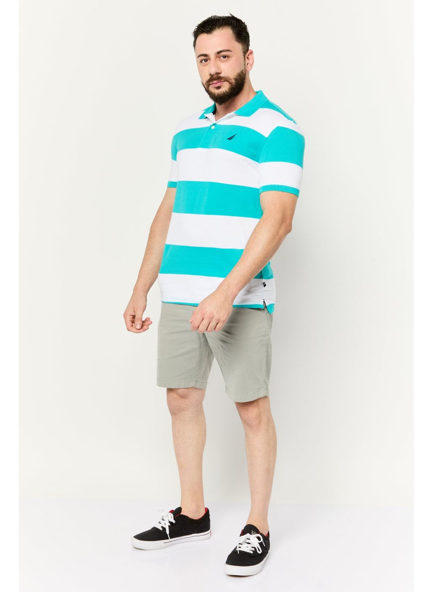 NAUTICA Men Regular Fit Embroidered Logo Short Sleeve Polo Shirts, Aqua Blue/White  - Image 2