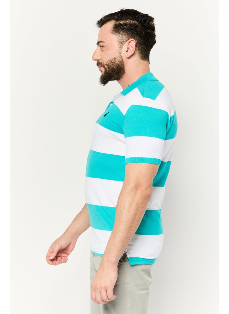 NAUTICA Men Regular Fit Embroidered Logo Short Sleeve Polo Shirts, Aqua Blue/White  - Image 4