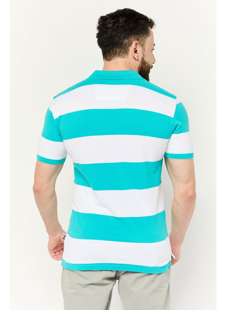 NAUTICA Men Regular Fit Embroidered Logo Short Sleeve Polo Shirts, Aqua Blue/White  - Image 3