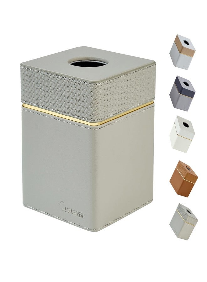 Cloudever Tissue Box Holder Cover Square, Modern PU Leather Decorative Tissue Cube Holder Organizer - Woven Pattern Grey - Image 1