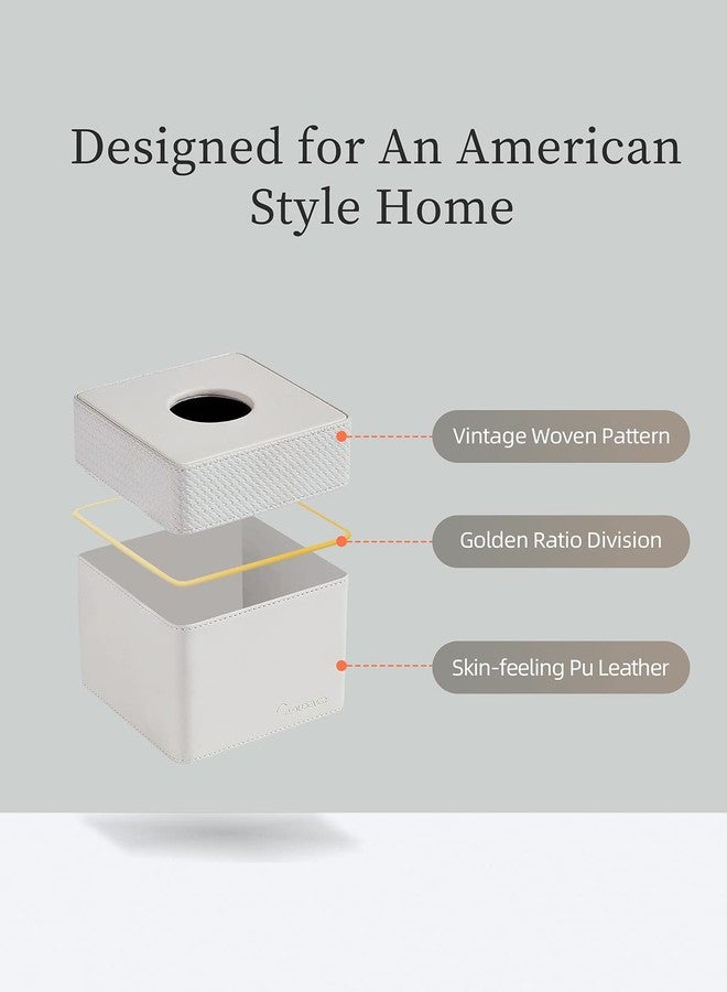 Cloudever Tissue Box Holder Cover Square, Modern PU Leather Decorative Tissue Cube Holder Organizer - Woven Pattern Grey - Image 4