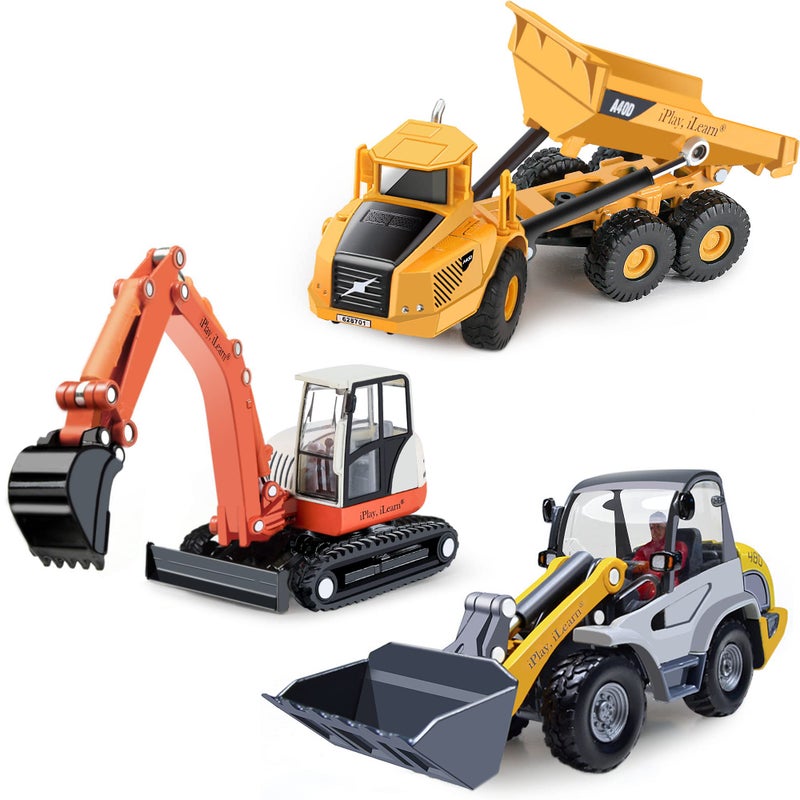 iPlay, iLearn Heavy Duty Construction Site Playset, Metal Dump Truck, Excavator Digger Backhoe, Tractor Bulldozer Diecast Vehicle, Outdoor Sandbox Car Toy, Birthday Gift 3 4 5 Year Old Boy Kid Toddler - Image 1