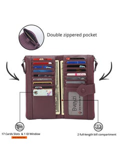 Bveyzi Women Soft Leather Rfid Blocking Bifold Slim Wallets Ladies Credit Card Holder Double Zipper Pocket(Deep Plum)  - Image 2