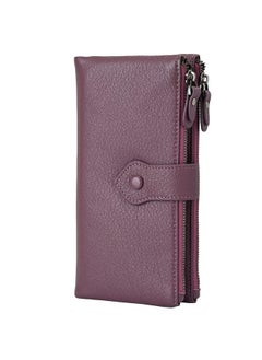 Bveyzi Women Soft Leather Rfid Blocking Bifold Slim Wallets Ladies Credit Card Holder Double Zipper Pocket(Deep Plum)  - Image 1