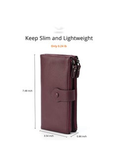 Bveyzi Women Soft Leather Rfid Blocking Bifold Slim Wallets Ladies Credit Card Holder Double Zipper Pocket(Deep Plum)  - Image 3