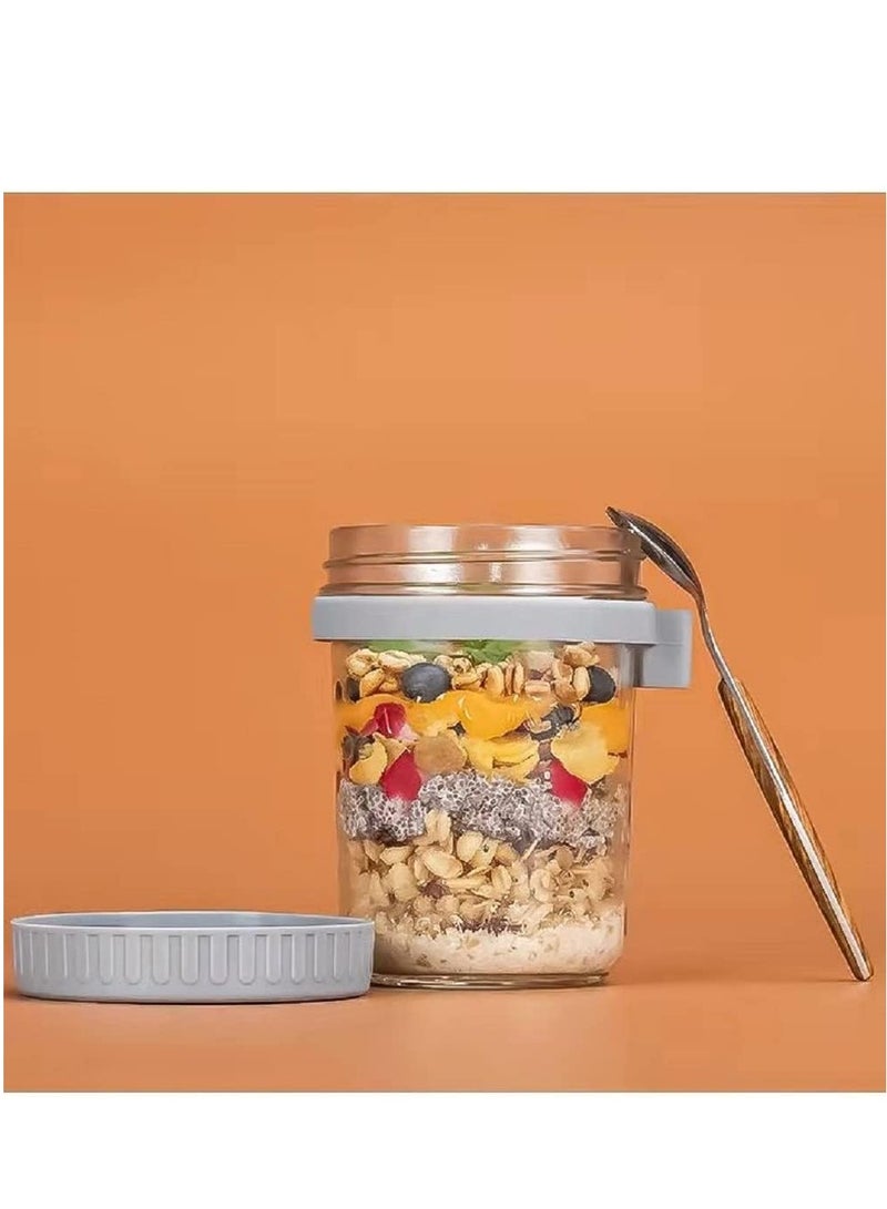 تراسل برطمانات شوفان ليلية من تراسل سعة 350 مل مع اغطية وملاعق حاوية زجاجية قابلة لاعادة الاستخدام علامات قياس لتخزين الطعام لاواني الافطار الشوفان للحليب والحبوب - Image 2