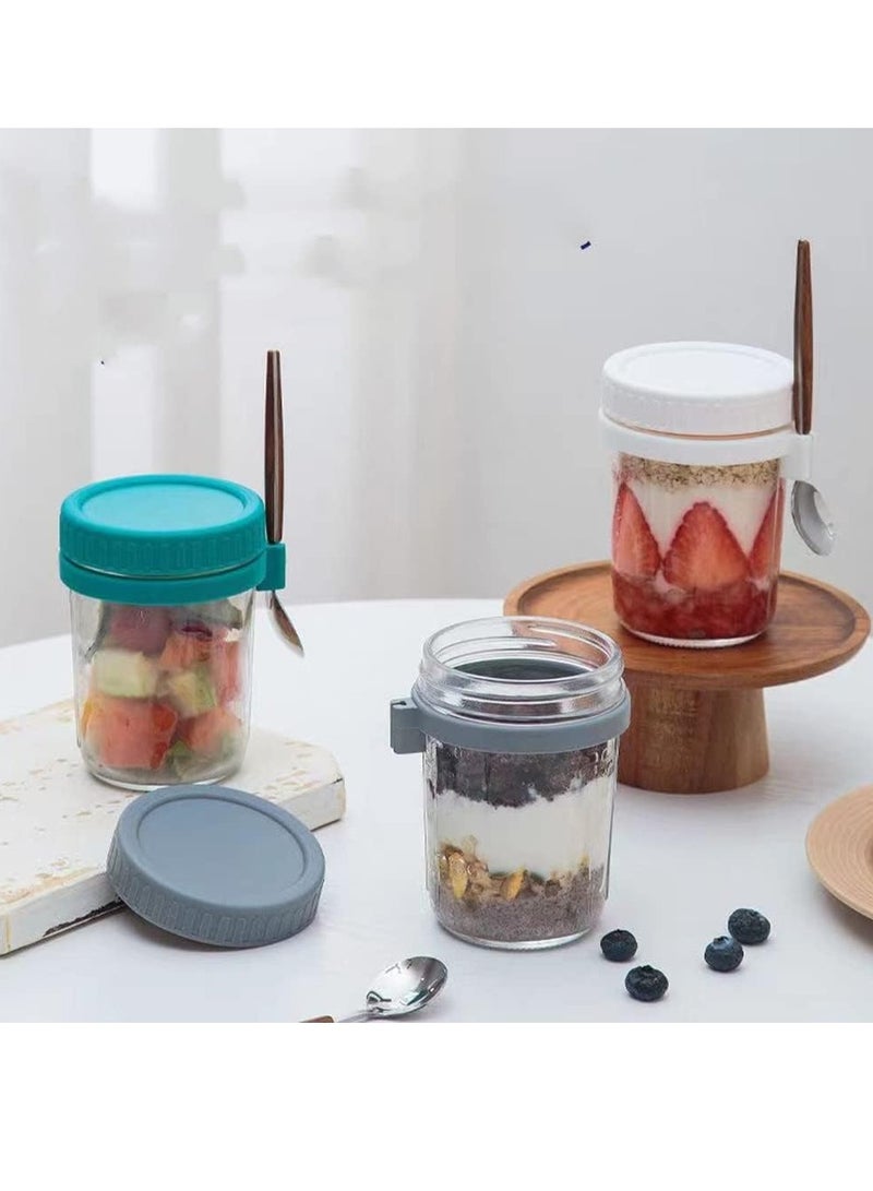 تراسل برطمانات شوفان ليلية من تراسل سعة 350 مل مع اغطية وملاعق حاوية زجاجية قابلة لاعادة الاستخدام علامات قياس لتخزين الطعام لاواني الافطار الشوفان للحليب والحبوب - Image 4