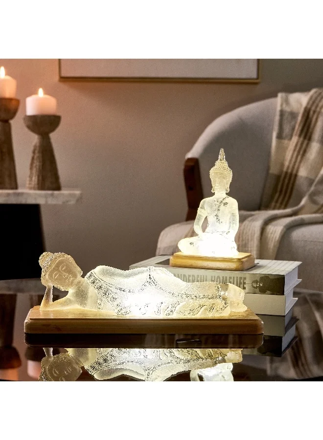 Home Box Asher Polyresin LED Light on Wooden Base 12 x 9 x 18.5 cm