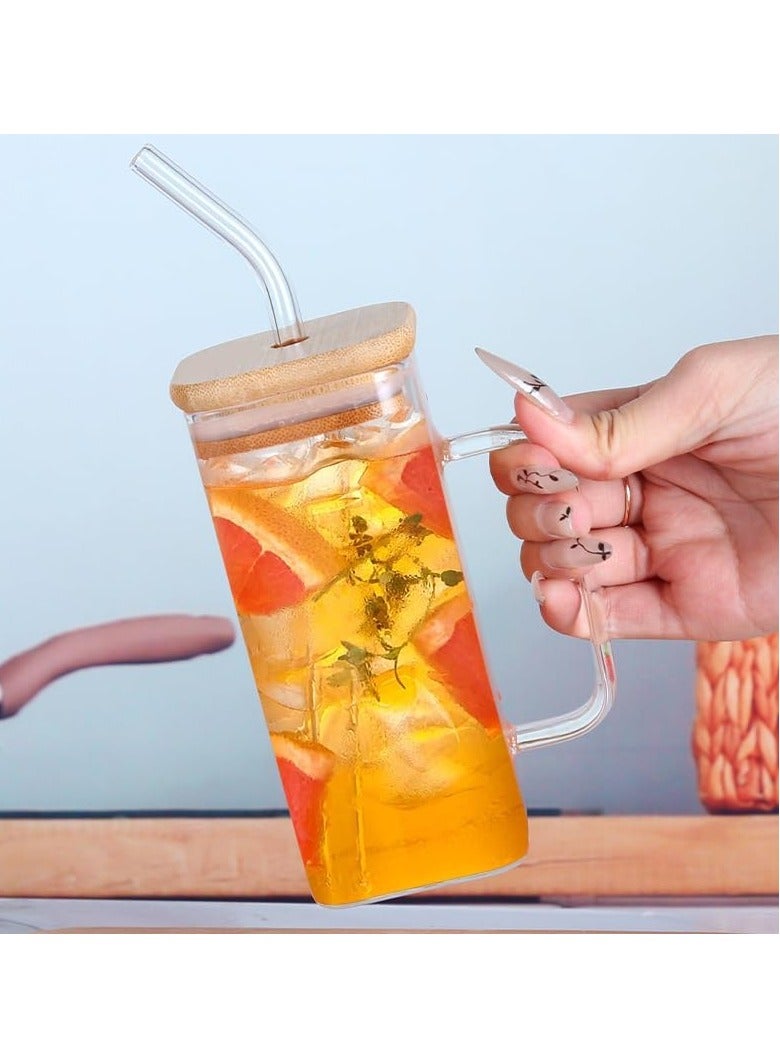 HONEY BEE Homesmiths 320ML Borosilicate Square Drinking Glasses with Straw And Bamboo Lid, Eco- Friendly and Sustainable, Made With Durable Material, Set of 2 - Image 2