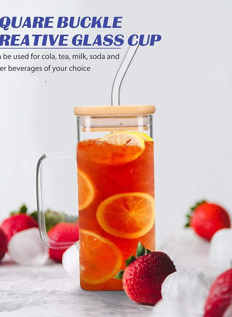 HONEY BEE Homesmiths 320ML Borosilicate Square Drinking Glasses with Straw And Bamboo Lid, Eco- Friendly and Sustainable, Made With Durable Material, Set of 2 - Image 4