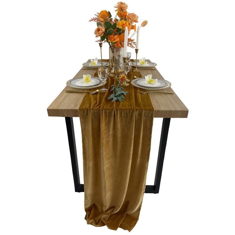 Luxurious Velvet Table Runner 10ft Wedding Reception Decorations 20x120inch Soft Velvet Fabric Table Linen Overlay Wedding Table Runners Gold 20X120inch