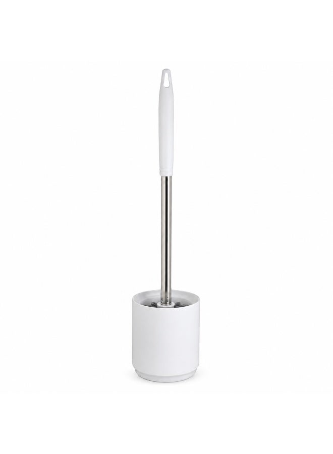 Toilet Brush Set with Holder Floor Standing Long Handle Bathroom Cleaning Brush with Durable Bristles and Hanging Hole (White and Grey) - Image 1