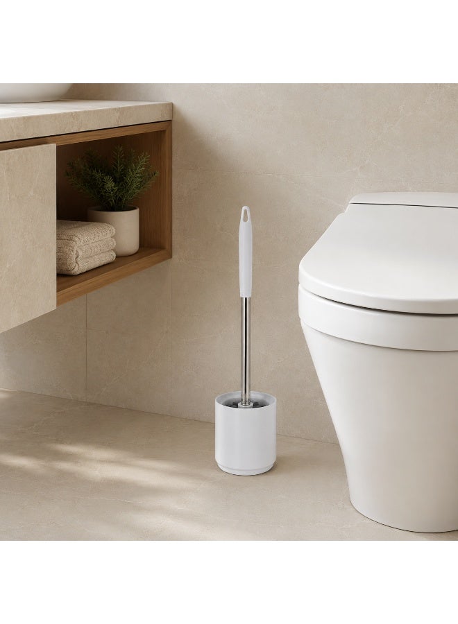 Toilet Brush Set with Holder Floor Standing Long Handle Bathroom Cleaning Brush with Durable Bristles and Hanging Hole (White and Grey) - Image 3