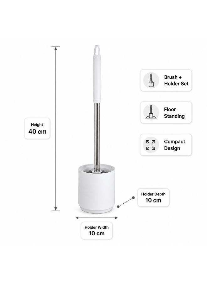 Toilet Brush Set with Holder Floor Standing Long Handle Bathroom Cleaning Brush with Durable Bristles and Hanging Hole (White and Grey) - Image 5