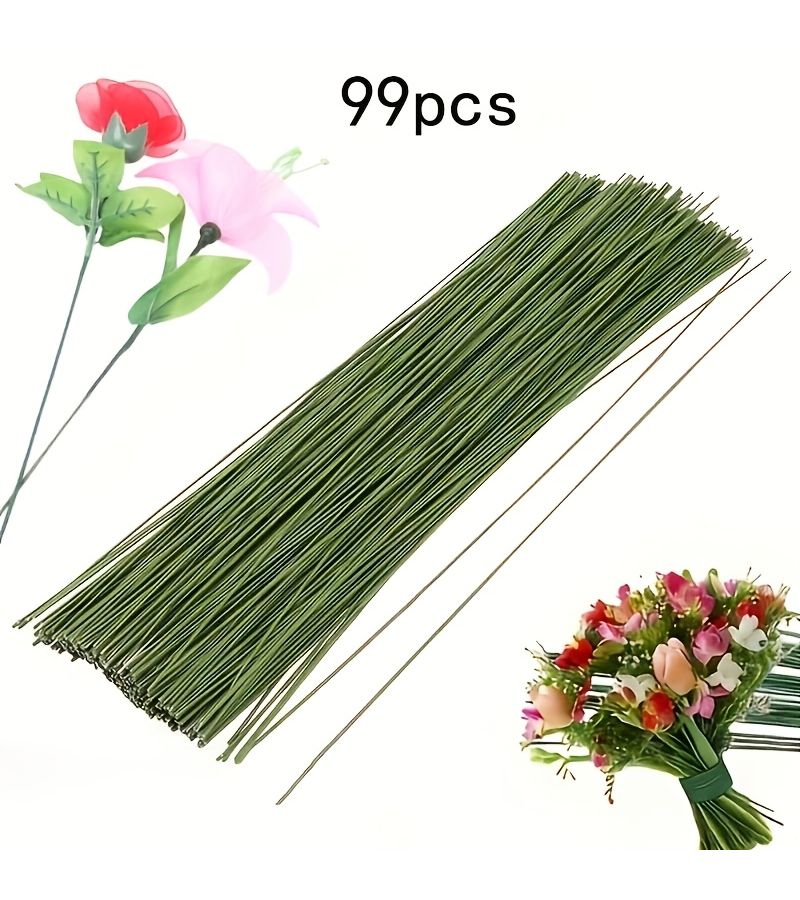 40 Centimeter Green Floral Wire Mixed Colors 99pcs Flexible Wrought Iron Flower Stem Wire For Floral Crafts Art Flower Decorations And Florist Event Planning Supplies - Image 1
