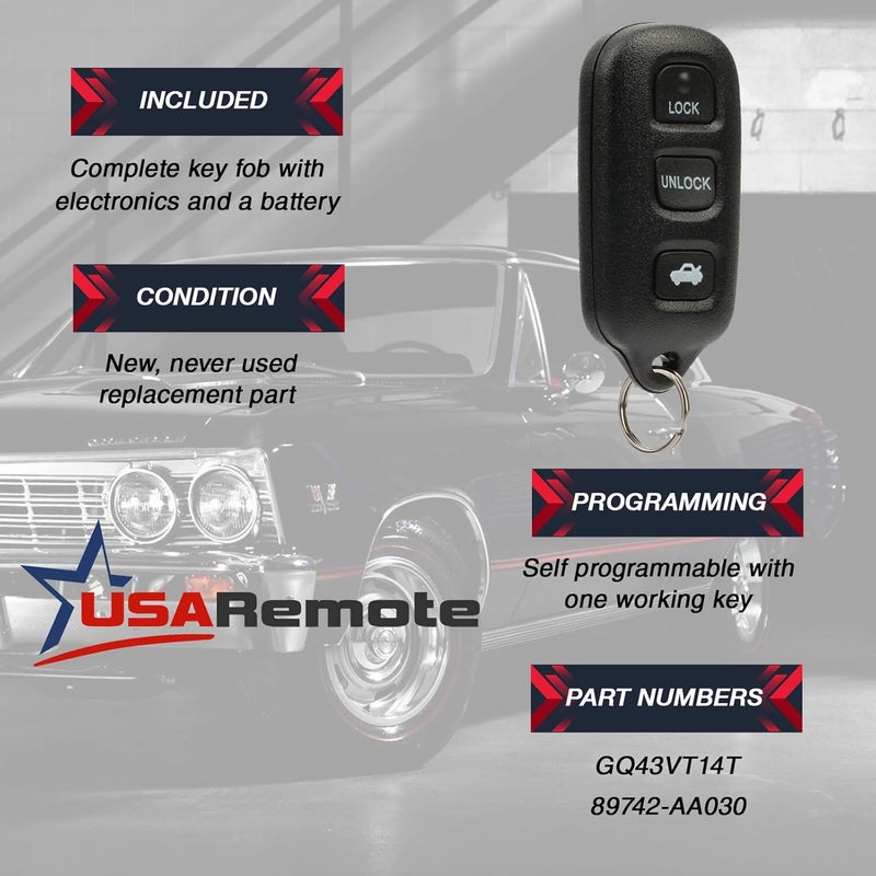 USARemote Key Fob for 2002-2006 Toyota Camry / 2002-2003 Toyota Solara Keyless Entry Remote (GQ43VT14T) - Image 4