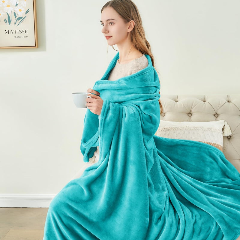 BEDELITE Fleece Blanket Teal Throw Blanket for Couch & Bed  Luxury Plush Cozy Fuzzy Blanket 50"" x 60""  Super Soft Warm Lightweight Throw Blanket for Travel Camping - Image 4
