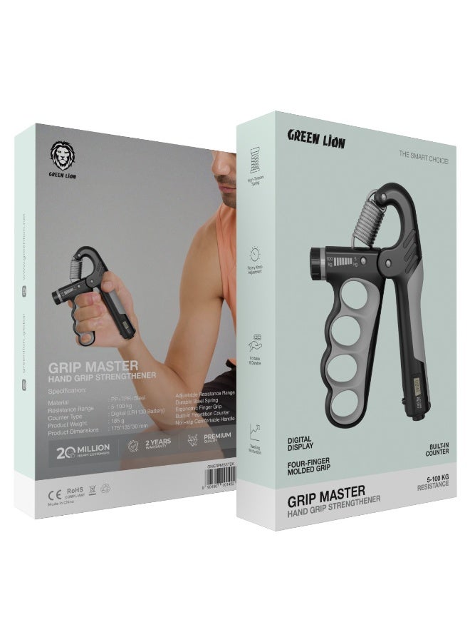 جرين ليون جهاز تقوية قبضة اليد Grip Master مع نطاقات مقاومة من 5-100 كجم وعداد التكرارات / قبضة إصبع مريحة ومصممة هندسيًا / مقبض مريح غير قابل للانزلاق / تتبع التحفيز / تعديل باستخدام مقبض دوار - أسود - Image 3