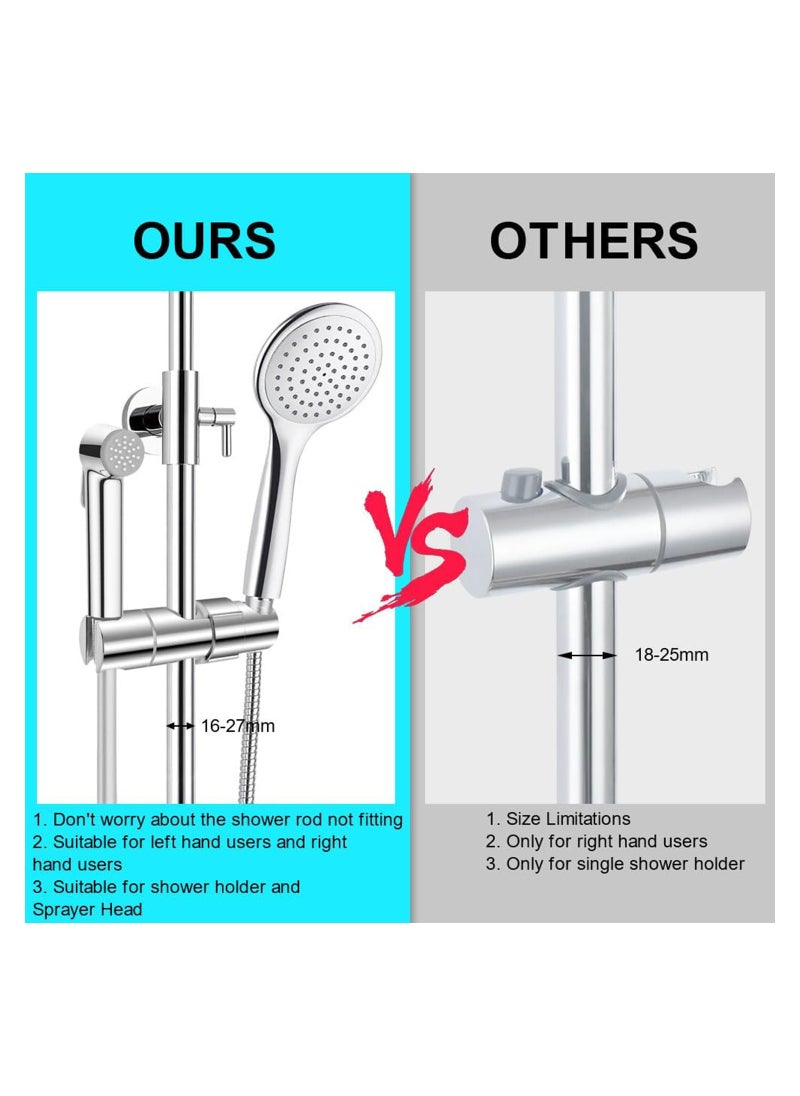 SYOSI - Hand Shower Holder for 16-27MM Slide Bar, Adjustable Replacement Shower Holder, Shower Riser Rail Slider, 360° Rotation, Chrome Plated, Easy Installation for Slide Rod with Double-jack Design - Image 1