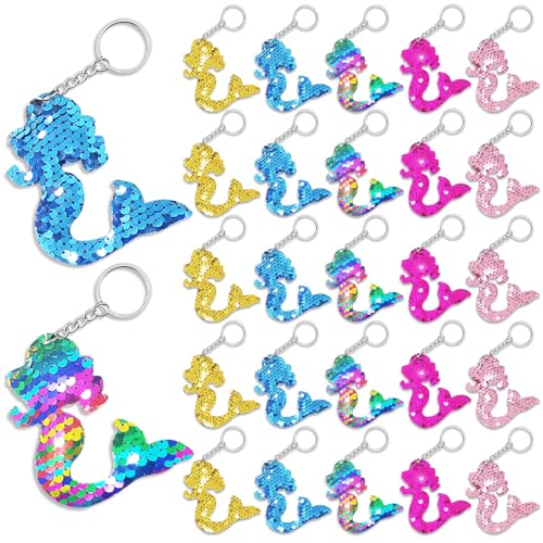 CiciBear 25 Pack Mermaid DoubleDeck Flip Sequin Keychains for Sea Themed Party Favors BirthdayCarnivalGoodie Bag Stuffers Anniversary5 Colors - Image 1