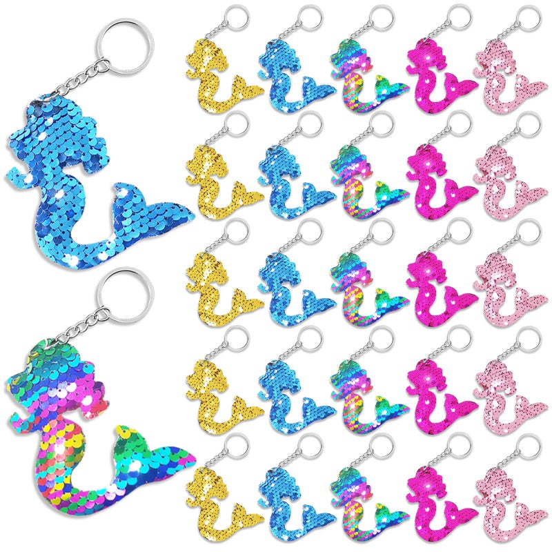 CiciBear 25 Pack Mermaid DoubleDeck Flip Sequin Keychains for Sea Themed Party Favors BirthdayCarnivalGoodie Bag Stuffers Anniversary5 Colors - Image 3