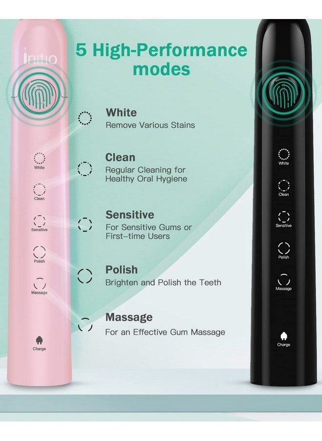 Generic - Nitio Sonic Electric Toothbrush For Adults Duo Dual Handle 5 Modes With Smart Timer 10 Brush Heads & 2 Travel Cases Included Rechargeable Toothbrush Oral Care Whitening Toothbrush (Black+Pink) - Image 1
