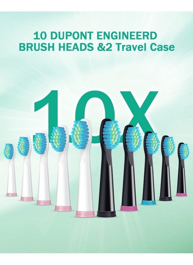 Generic - Nitio Sonic Electric Toothbrush For Adults Duo Dual Handle 5 Modes With Smart Timer 10 Brush Heads & 2 Travel Cases Included Rechargeable Toothbrush Oral Care Whitening Toothbrush (Black+Pink) - Image 1