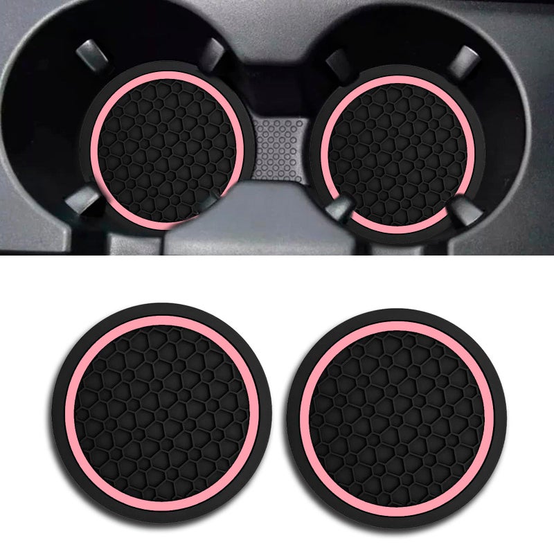 Couslcd Car Cup Holder Coasters Dustproof Automotive Interior Accessories Mat275 Inch NonSlip Insert Water Bottle Holder Pads Universal for Vehicles Trucks RVs and More BlackPink 2PCS - Image 3