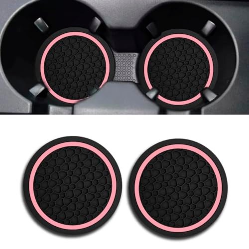 Couslcd Car Cup Holder Coasters Dustproof Automotive Interior Accessories Mat275 Inch NonSlip Insert Water Bottle Holder Pads Universal for Vehicles Trucks RVs and More BlackPink 2PCS - Image 1