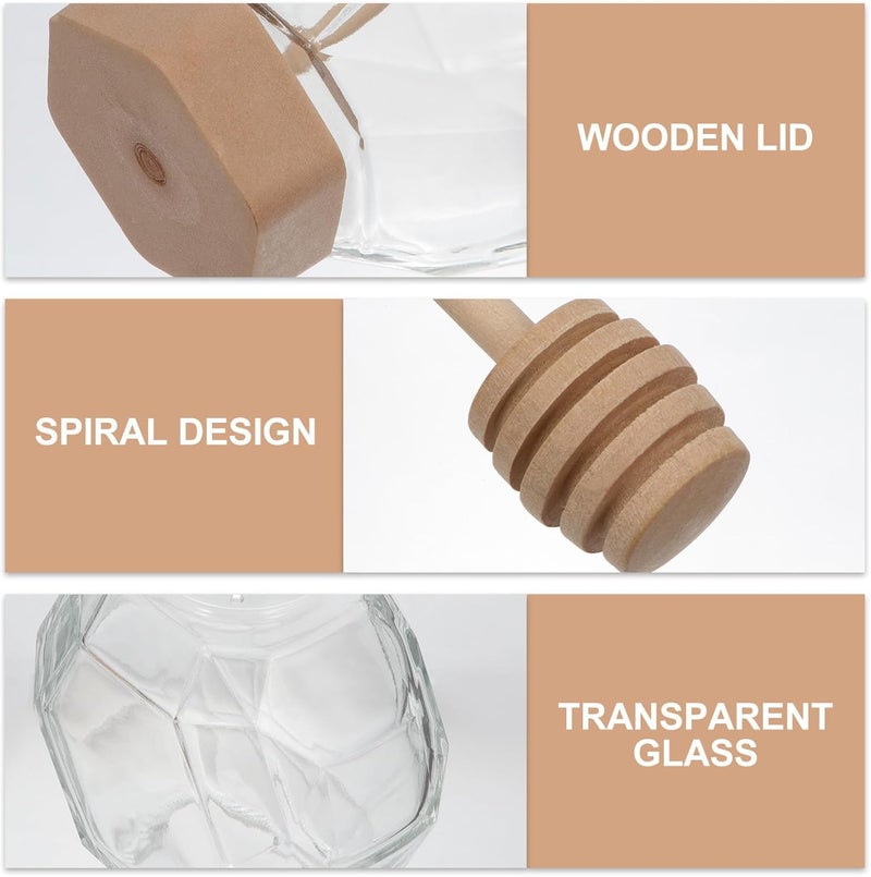 2pcs Glass Bee Honey Jar with Hexagonal Lid and Stirring Stick, 500g Sealing Kitchen Honey Bottle for Home Use - Image 3