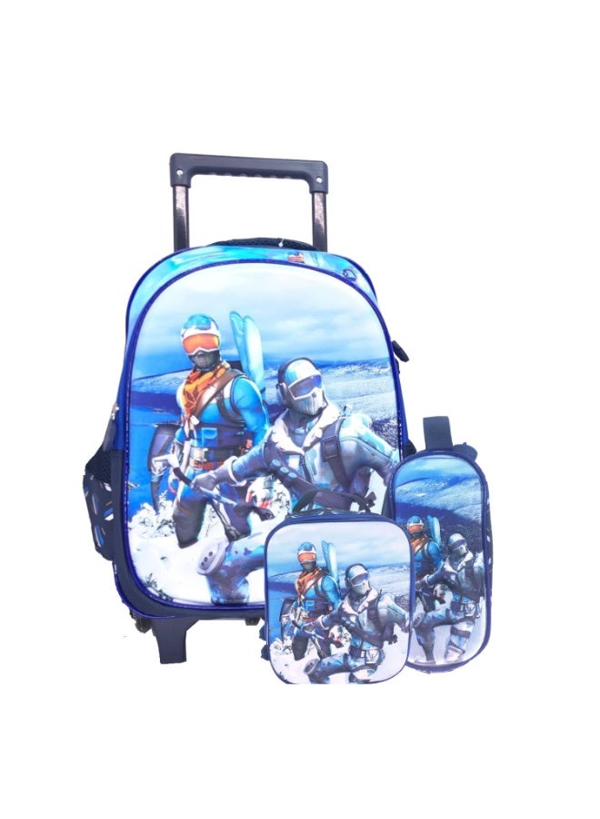 آي-كولا طقم حقائب أطفال بعجلات ثلاثية الأبعاد مقاس ١٥ بوصة من FT 15T3، مكون من ٣ قطع | حقيبة مدرسية بعجلات مع حقيبة غداء مقاومة للانسكاب وحافظة أقلام | حقائب مدرسية بعجلات للأولاد والبنات (IK251-15T3) - Image 1