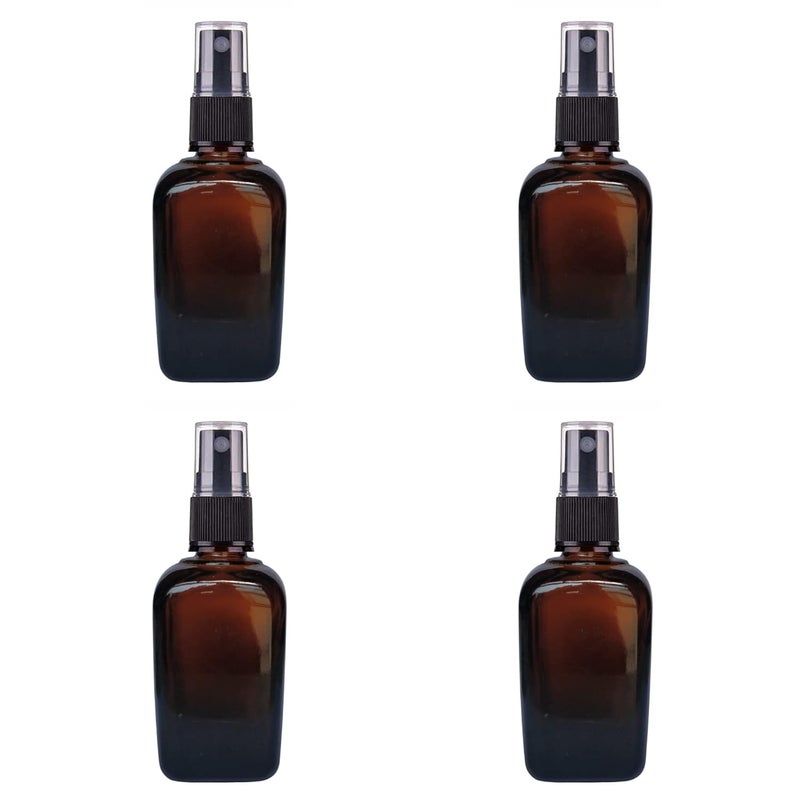 Devinez Devinez Pack of 4 Multipurpose Refillable Amber Square Shape Glass Bottle 30 ml with Black Spray Pump for Cosmetics Serum Essential Oils Blends Skin Care Travel Toners DIY - Image 1